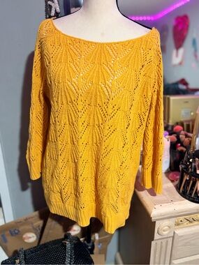 NWOT St. John's Bay Golden Yellow Openwork Boatneck Sweater-L